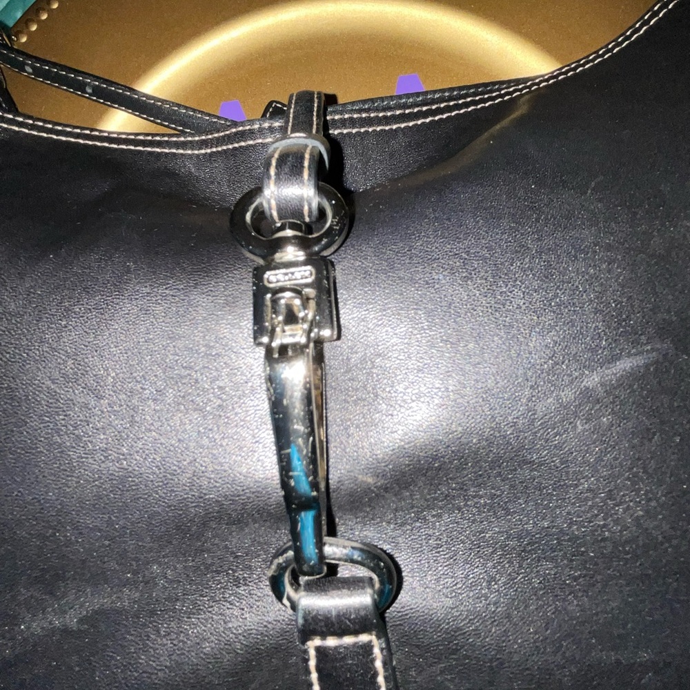 Coach Hampton Clip Hobo 7751 Black Leather Y2K 2002 Contrast Stitch Vintage - Picture 9 of 13